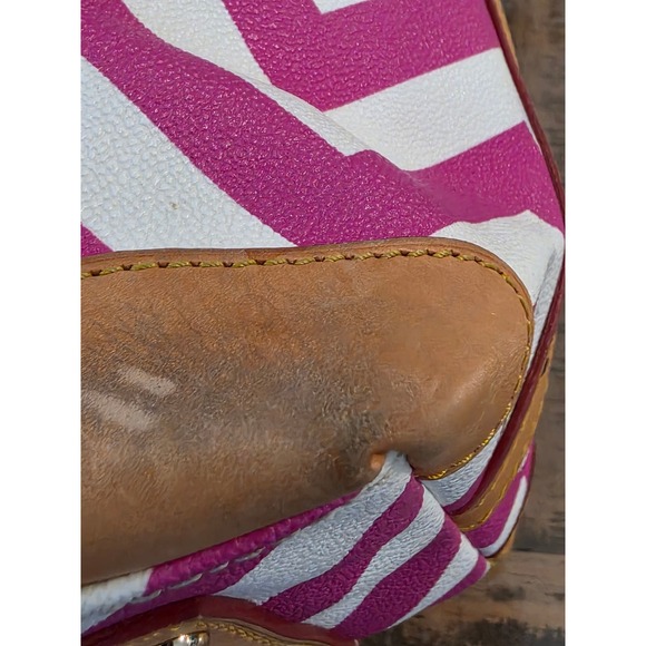 Dooney Bourke Chevron Pink White Satchel Handbag Leather Trim - Picture 11 of 12